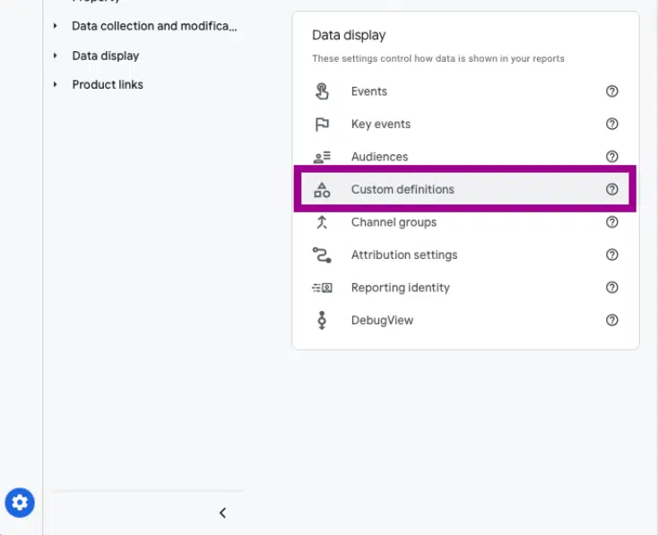 GA4 - Data display > Custom definitions